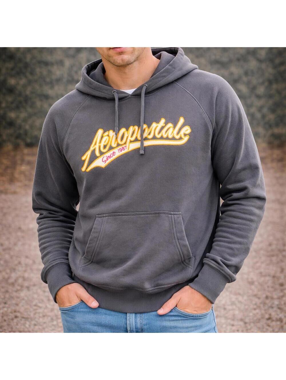 Aeropostale Gray Embroidered Logo Hoodie Men’s XL Pullover Sweatshirt Since 1987